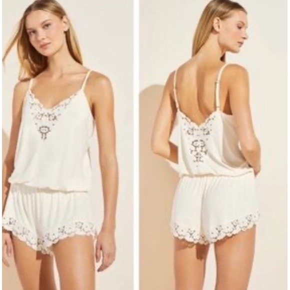 Eberjey Other - EBERJEY $138 Ivory Naya Lace Teddy Romper Sleepwear Size XS Soft Comfort Elegant